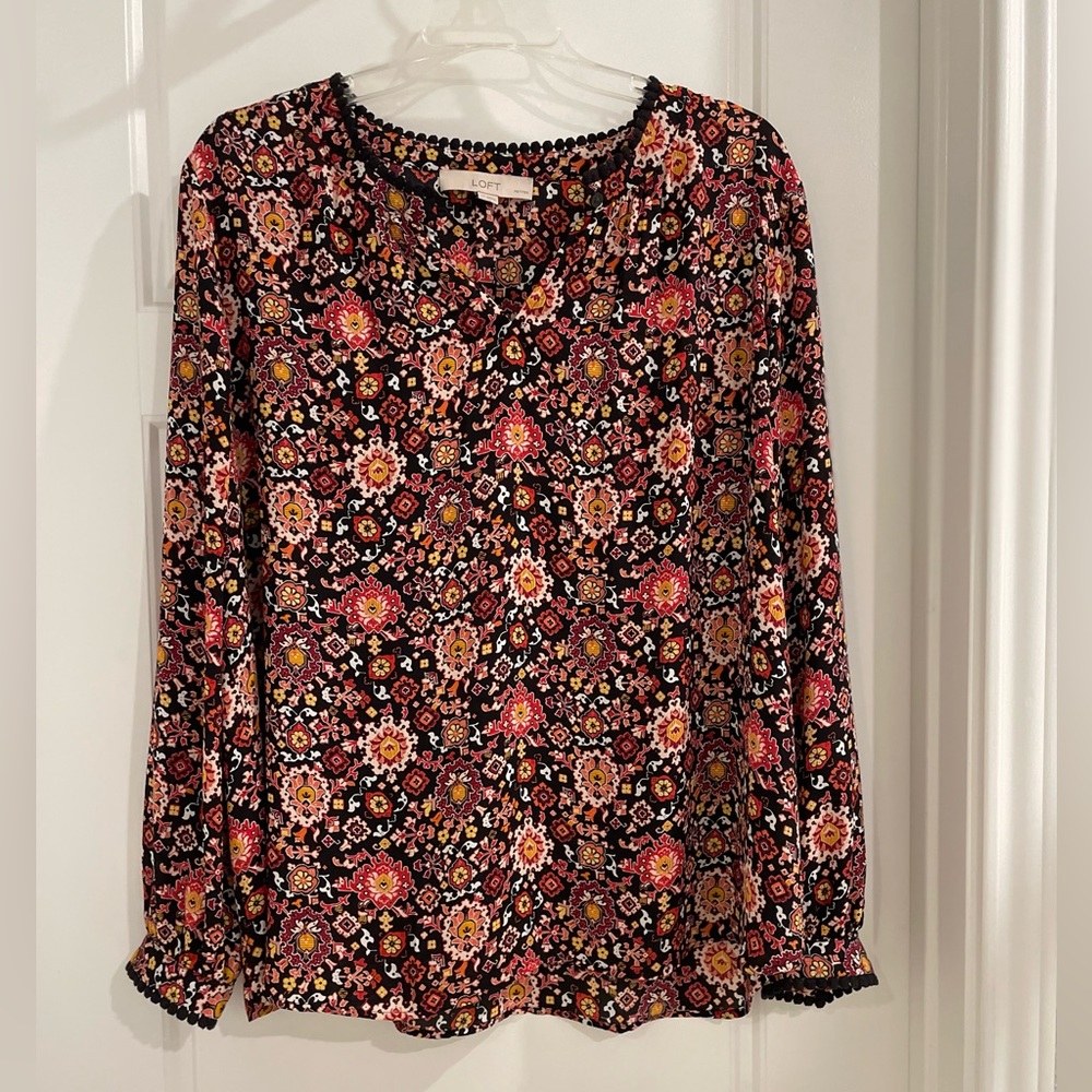 LOFT Mosaic Print Blouse Petite Large